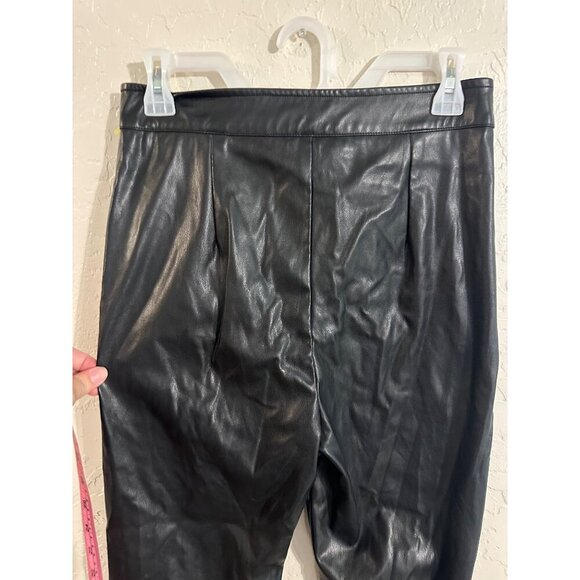 Cider High Rise Black Moto Style Faux Leather Bellbottom Slit Pants - Picture 10 of 11